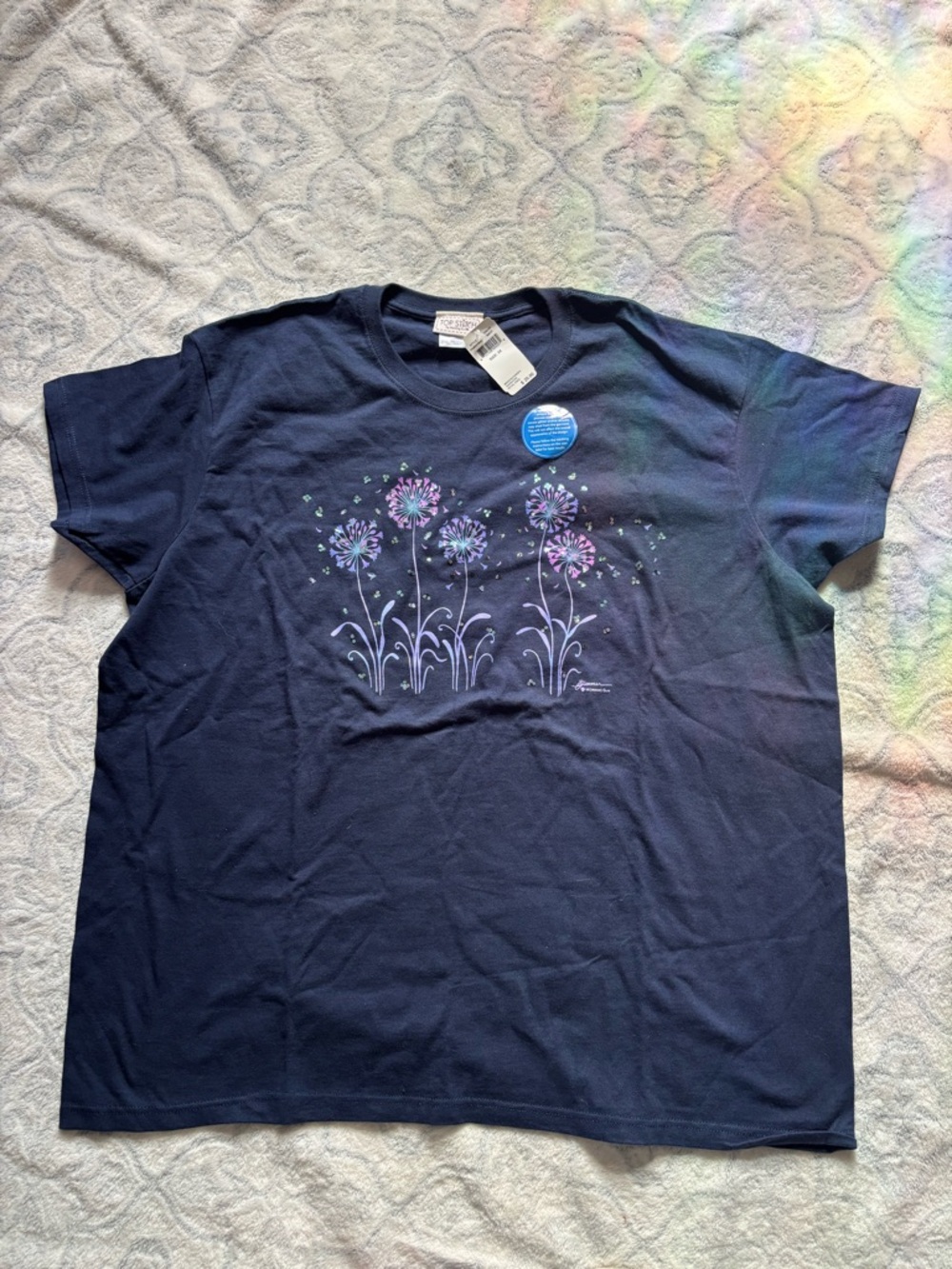 Women's Navy Floral Graphic Short Sleeve Tee